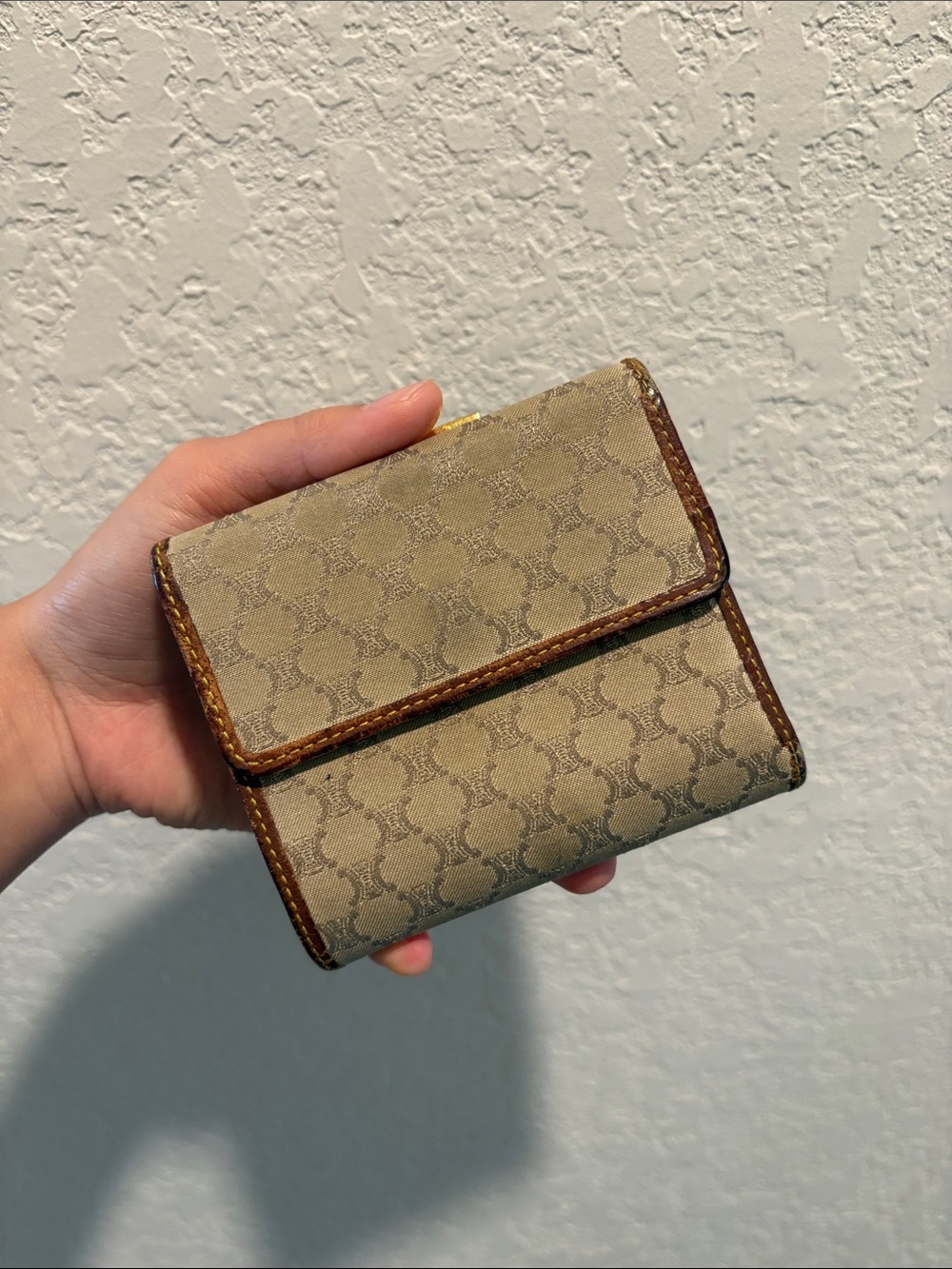 Celine Macadam Beige Monogram Trifold Wallet with Kisslock